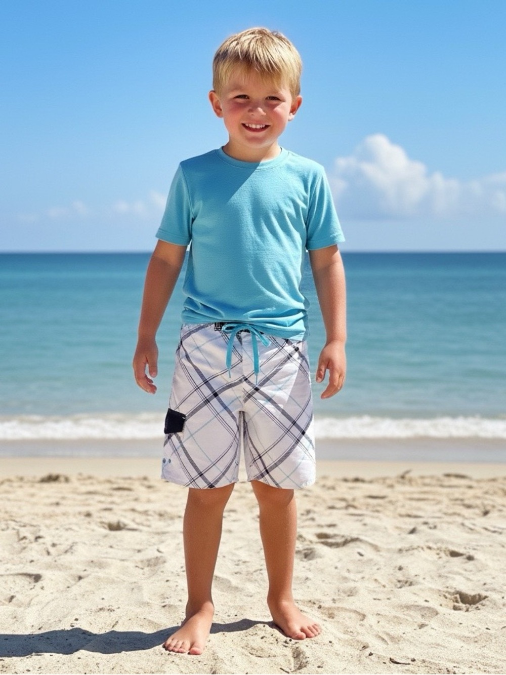 Youth Old Navy Swim Trunks Board Shorts white blue stripe Draw String Size small